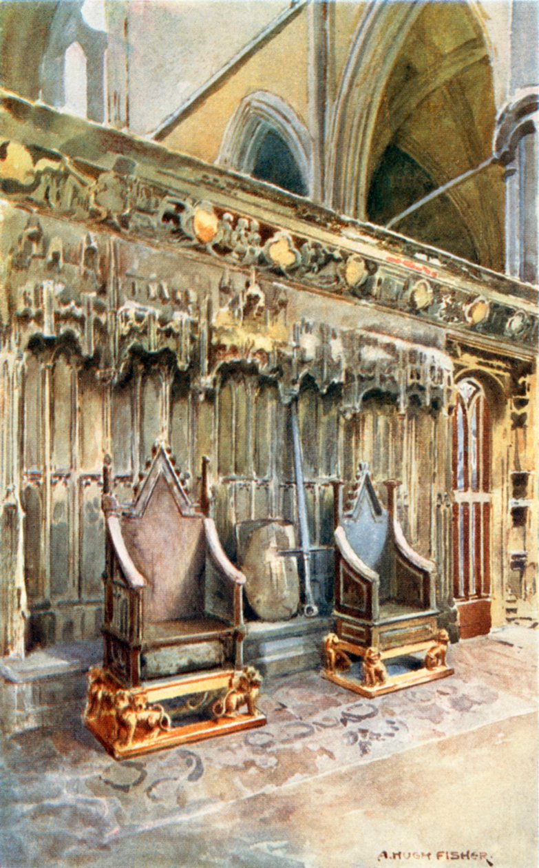 De kerk van de kroning: Westminster Abbey (kleurenlitho) door Alfred Hugh Fisher