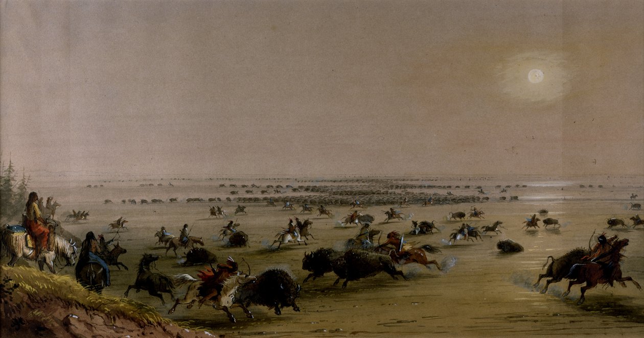 Een „omsingeling“ van Buffalo door indianen door Alfred Jacob Miller