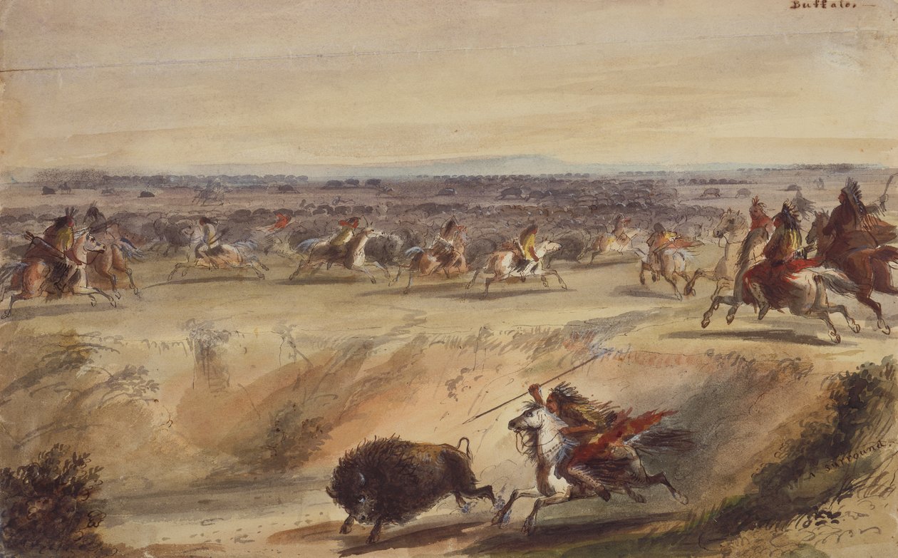 Een Omringing of Jacht op de Buffel, c.1839 door Alfred Jacob Miller
