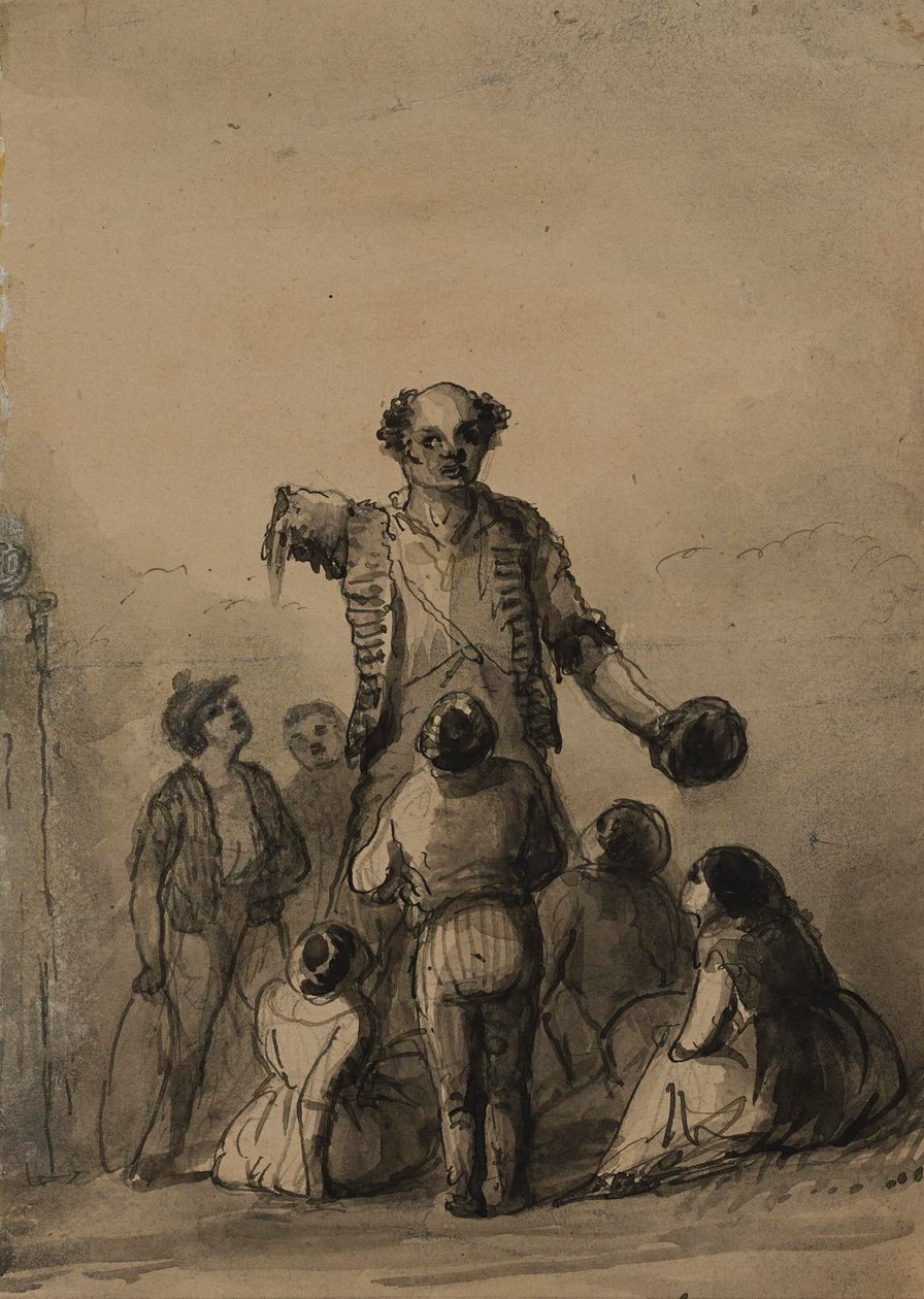 Een geamputeerde tussen een groep kinderen door Alfred Jacob Miller