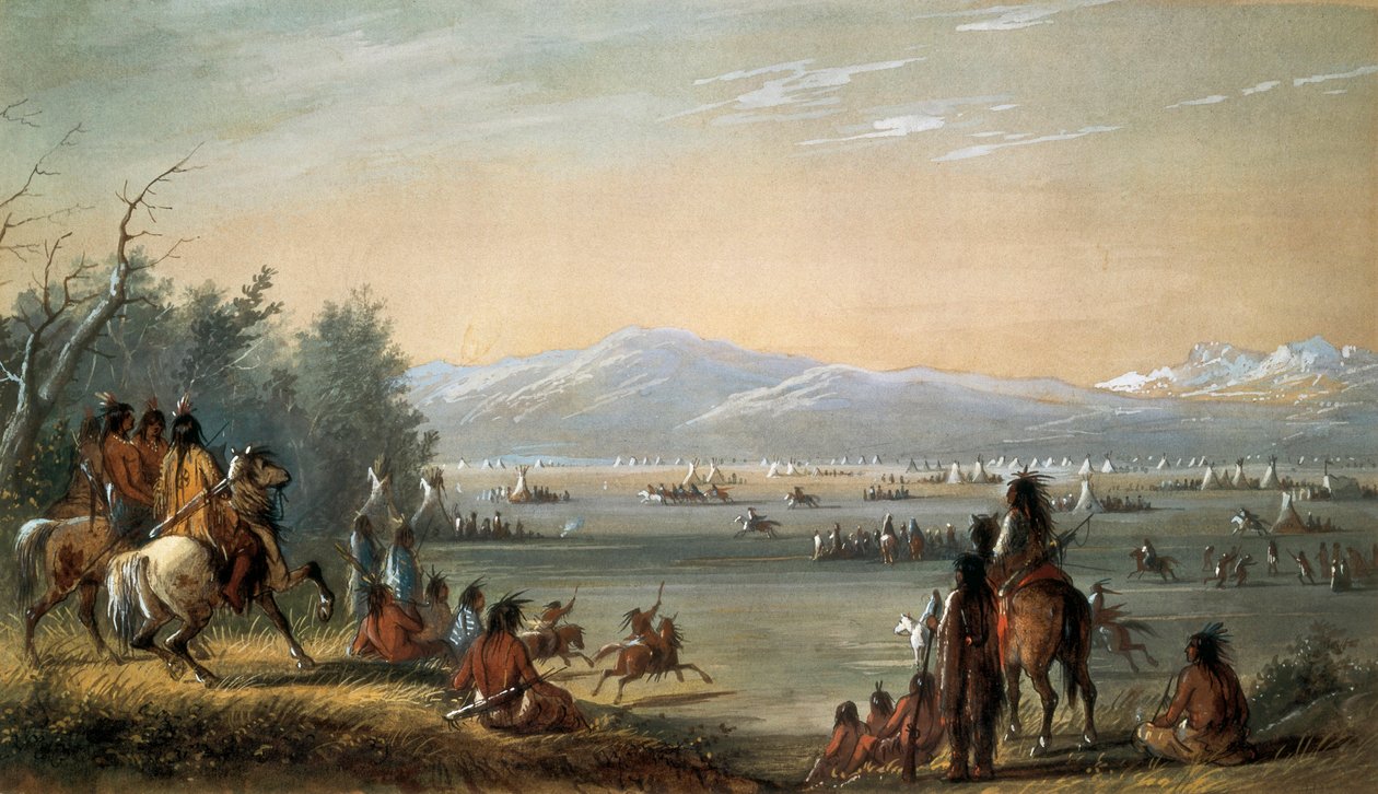 Een Indiaans dorp. Werk van Alfred Jacob Miller (1810-1874) door Alfred Jacob Miller