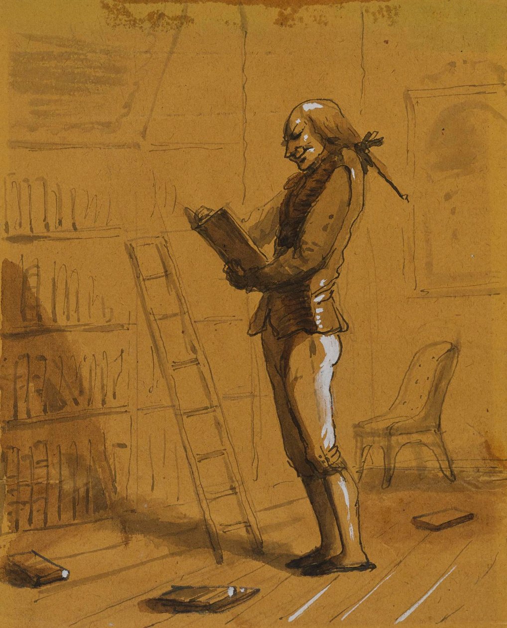 Boekenmaniak met een „Elzivir“ in de hand! door Alfred Jacob Miller