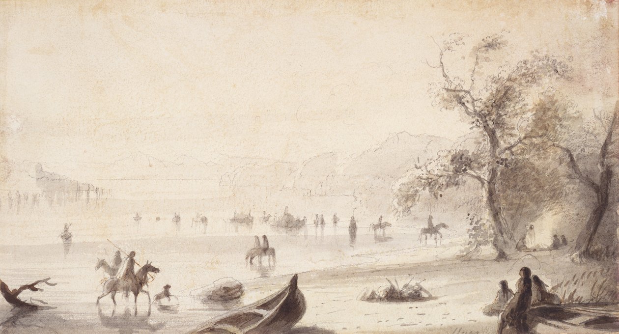 Stieren Varen over de Platte, ca. 1837 door Alfred Jacob Miller