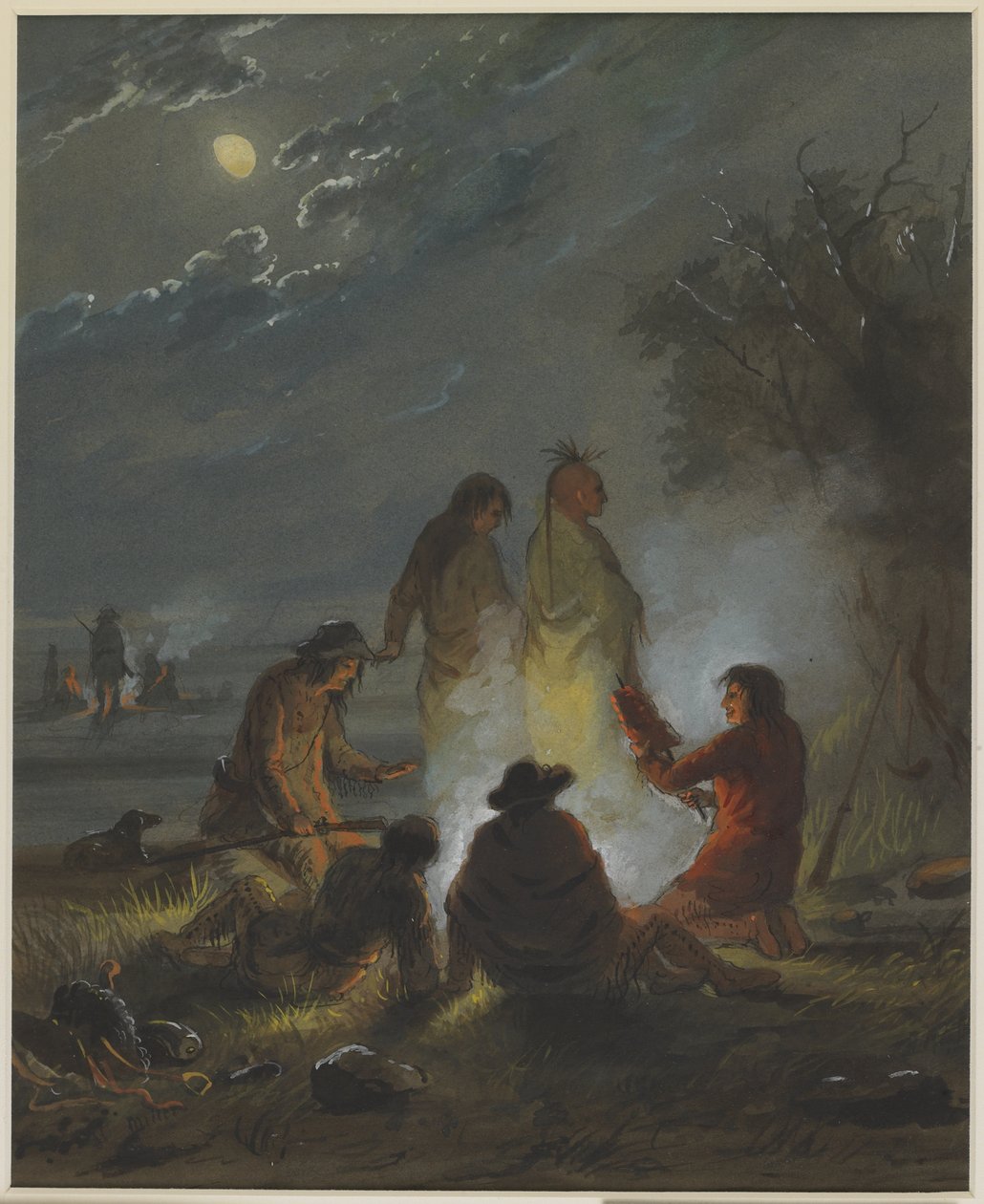 Kampvuur, het avondeten klaarmaken door Alfred Jacob Miller