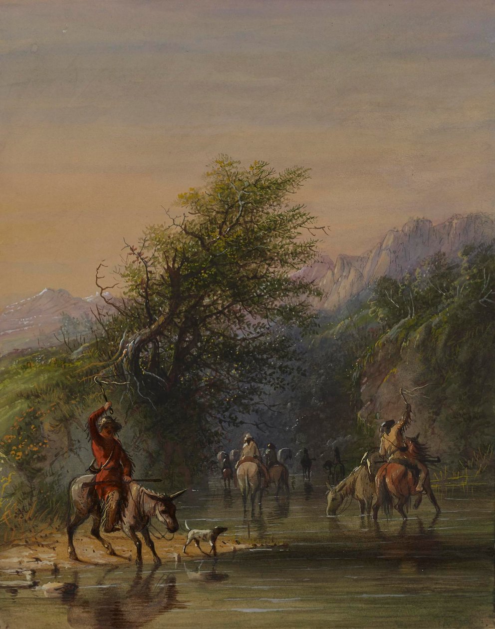 Caravan gaat het water op door Alfred Jacob Miller