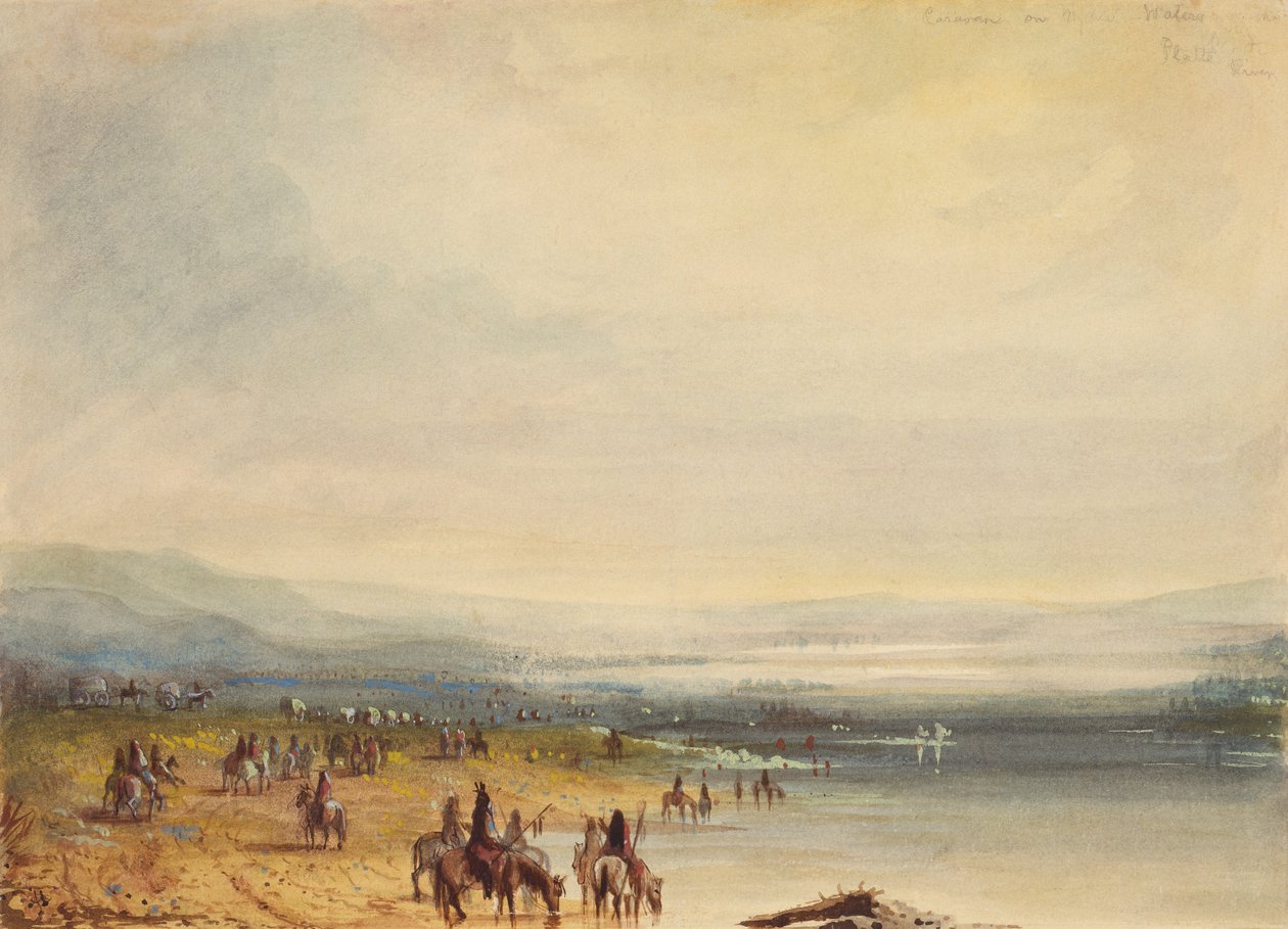 Karavaan aan de Platte River, ca. 1837 door Alfred Jacob Miller
