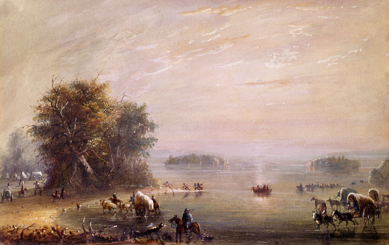 De oversteek van de Kansas door Alfred Jacob Miller