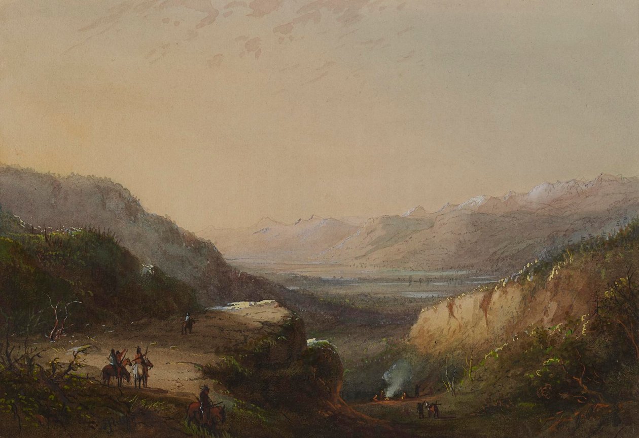 Ver uitzicht op het meer (Berg der Winden) door Alfred Jacob Miller