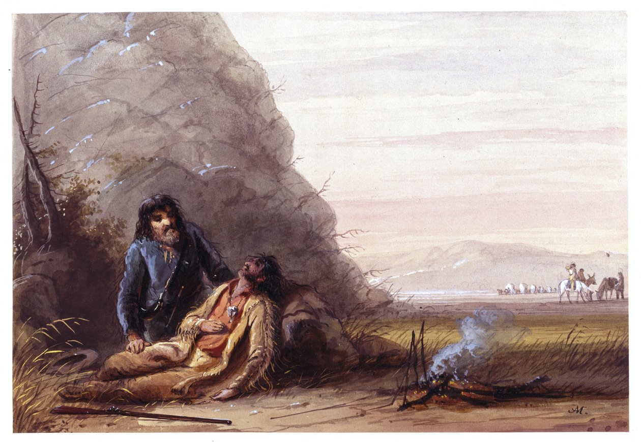 Vrije pelsjagers in moeilijkheden door Alfred Jacob Miller