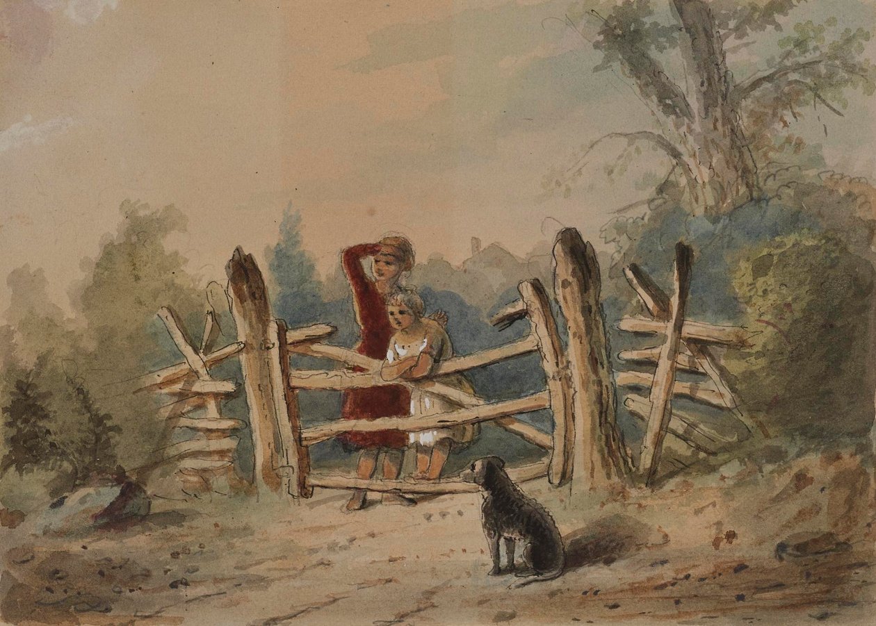 De kinderen van George wachten op de thuiskomst van hun opgeroepen vader door Alfred Jacob Miller
