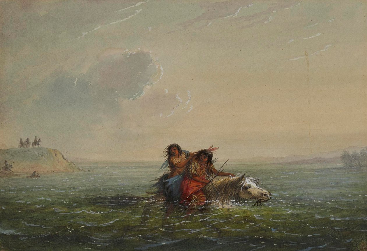 Indiaanse liefdesvlucht door Alfred Jacob Miller