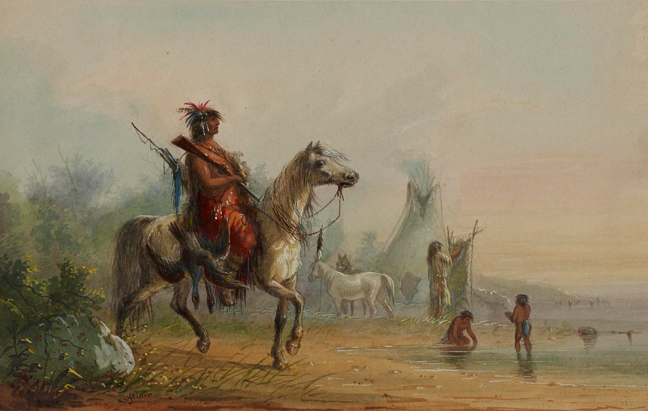 Indiaan keert met prooi terug naar het kamp door Alfred Jacob Miller