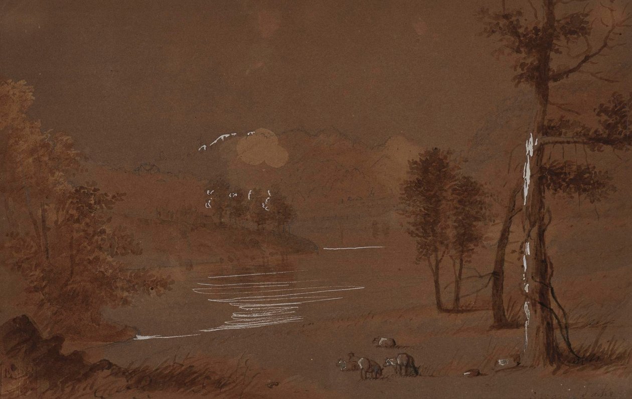 Uitzicht op meer en bergen door Alfred Jacob Miller