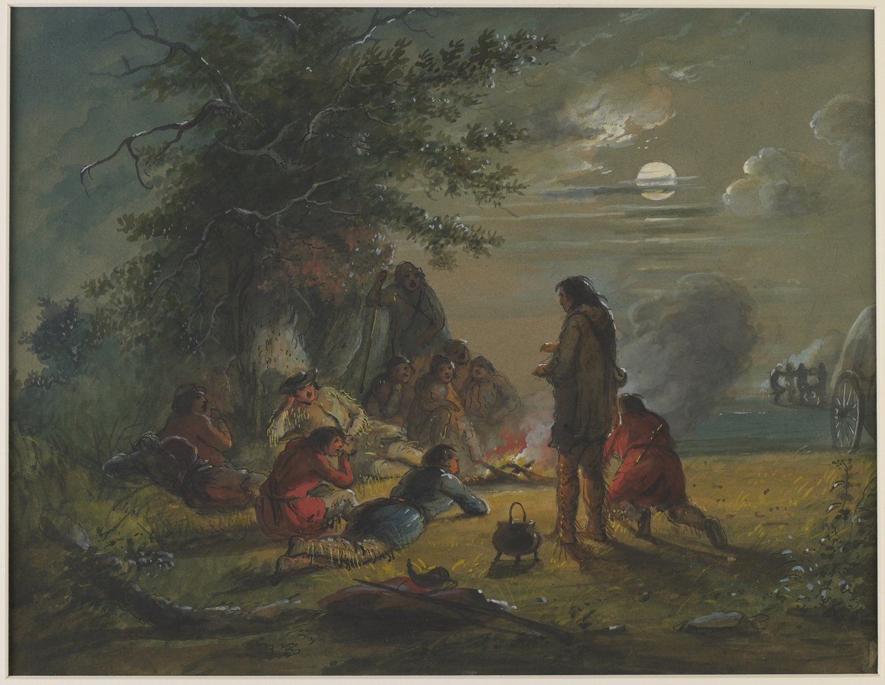 Moonlight - Kampscène door Alfred Jacob Miller