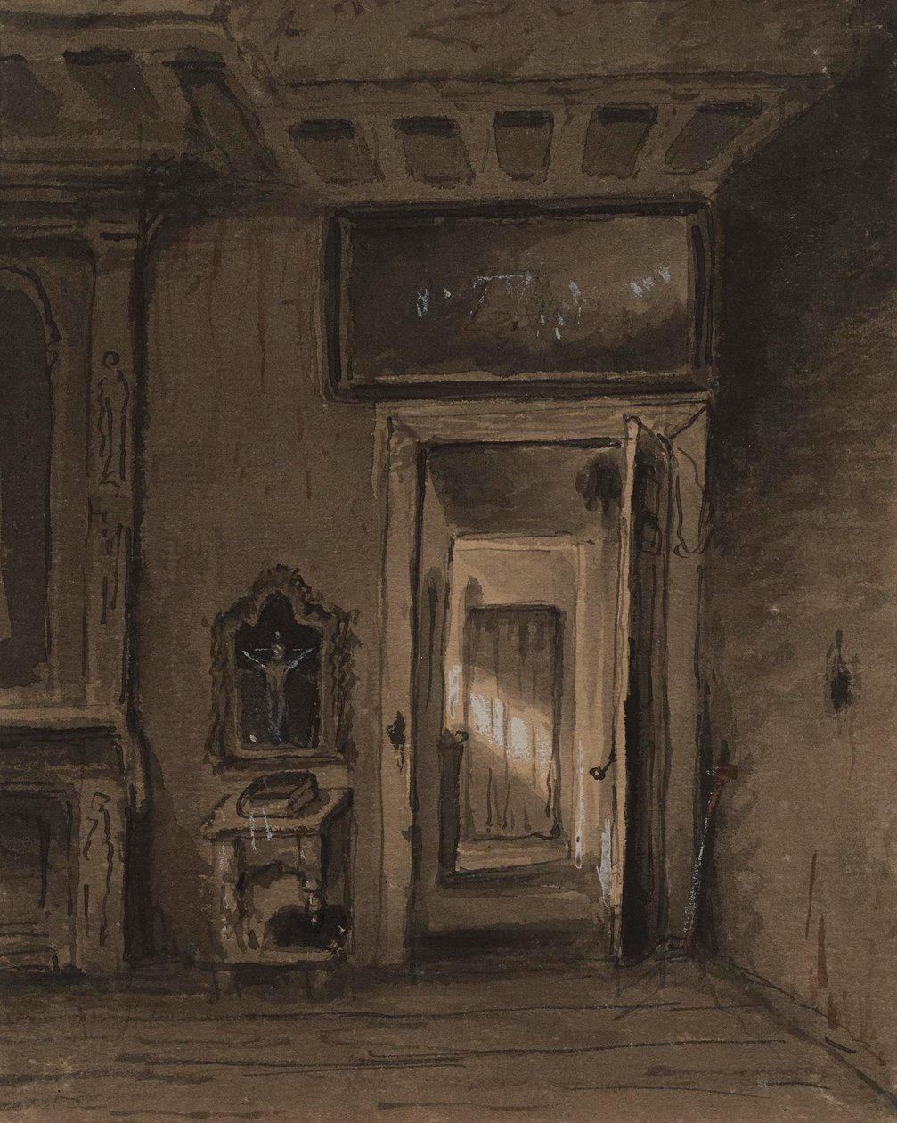 Kamer met bidstoel en open deur door Alfred Jacob Miller