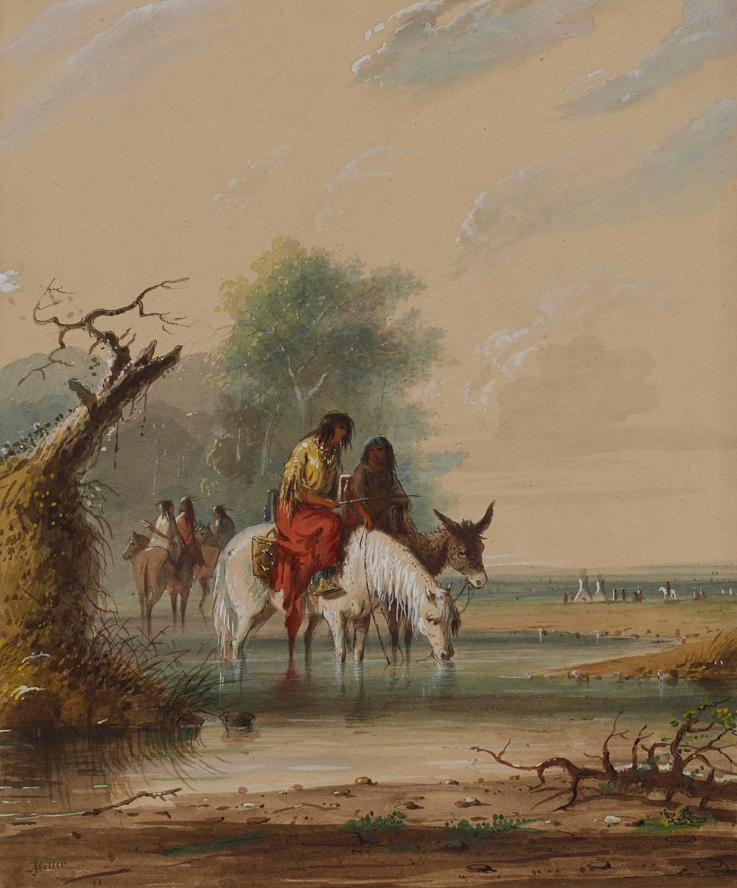 Tafereel aan de rivier „Big Sandy” door Alfred Jacob Miller