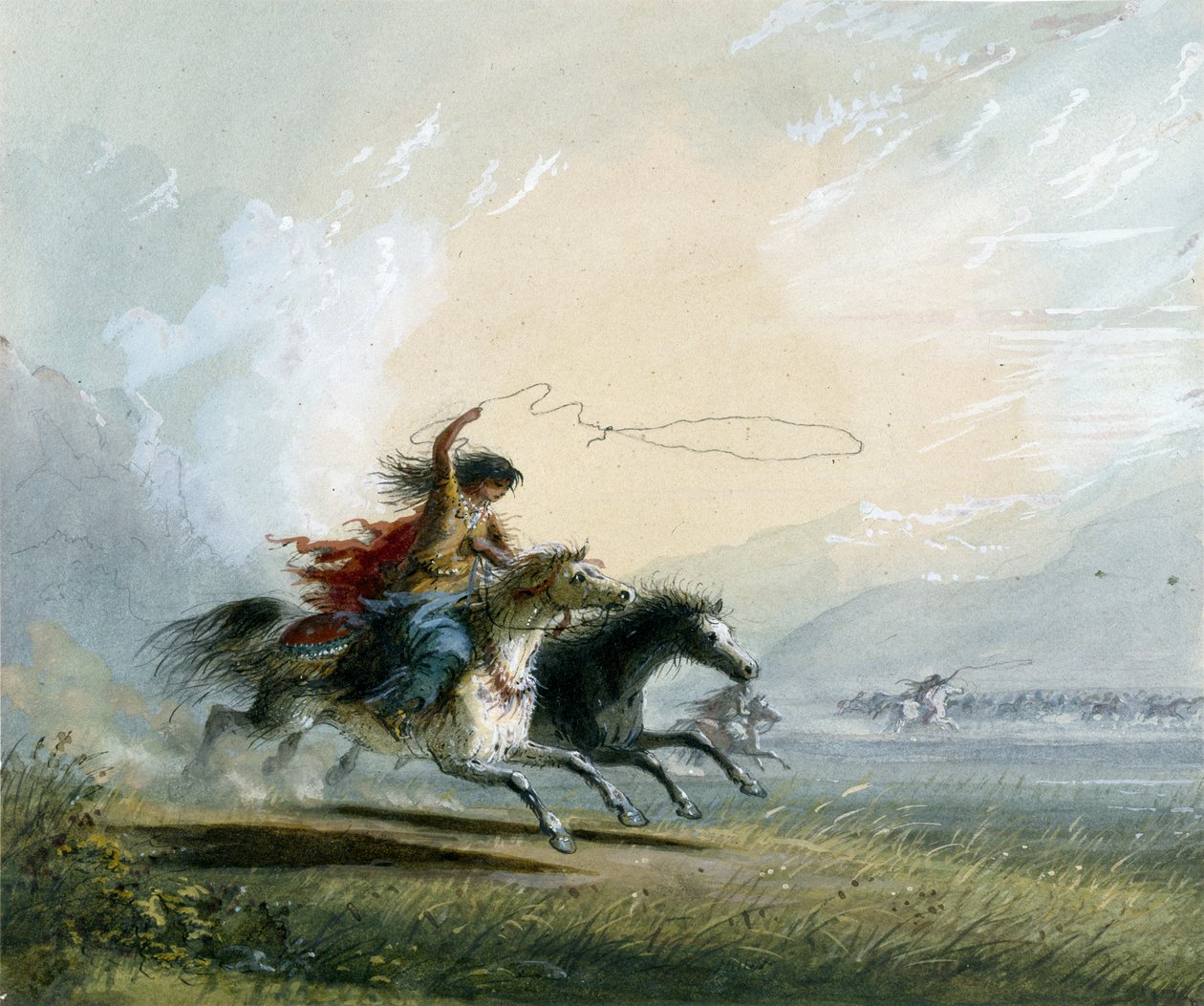Shoshone-vrouw – Een paard vangen door Alfred Jacob Miller