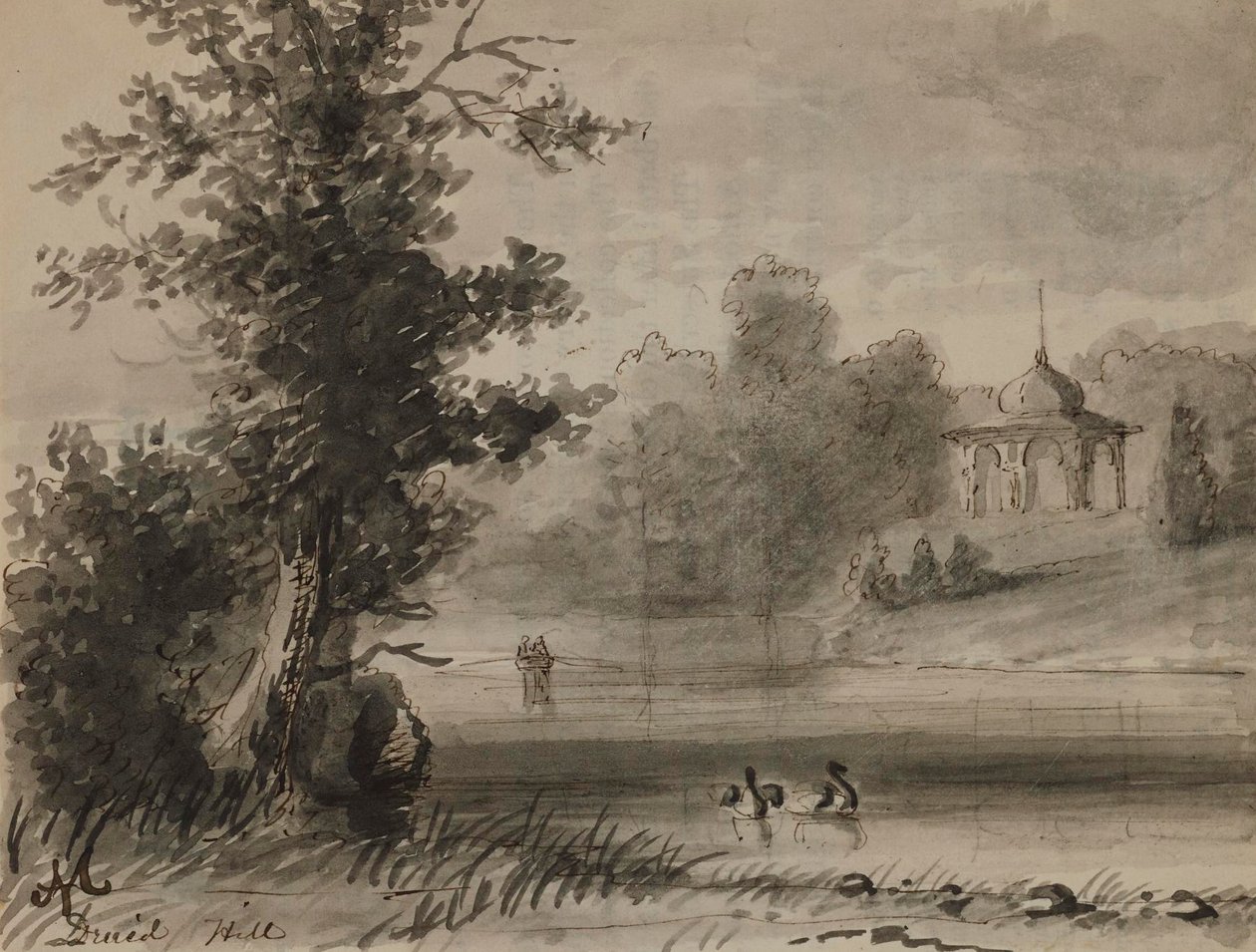 Uitzicht op het meer in Druid Hill Park door Alfred Jacob Miller