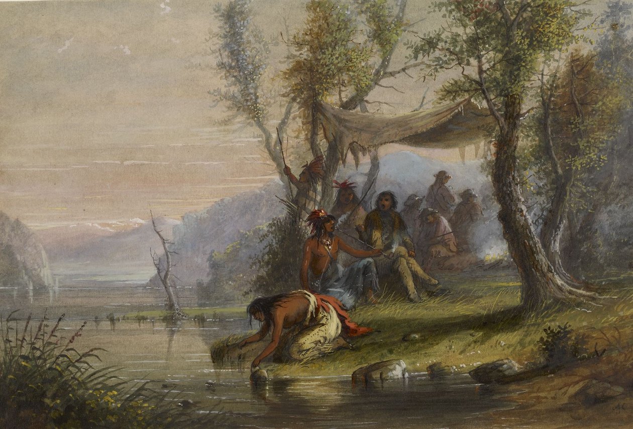 Bezoek aan een indianenkamp door Alfred Jacob Miller