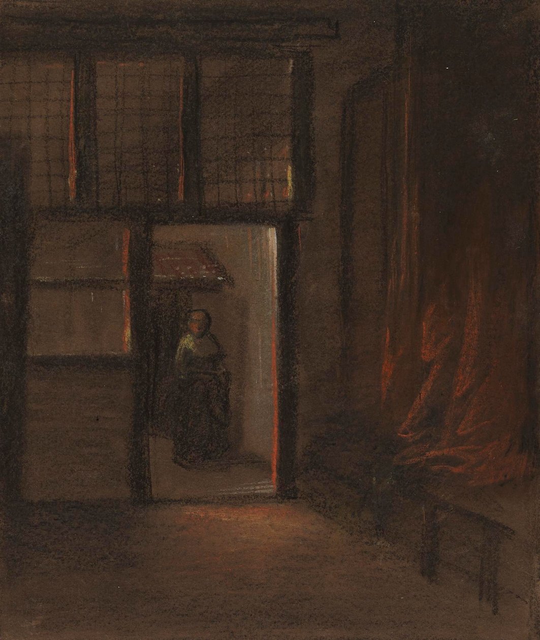 Vrouw in een deuropening door Alfred Jacob Miller