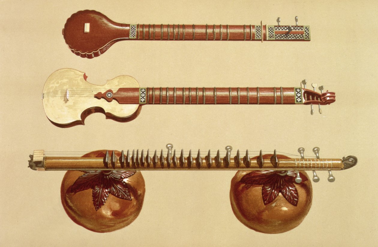 Twee sitars en een rudra vina, Indiaas, uit 