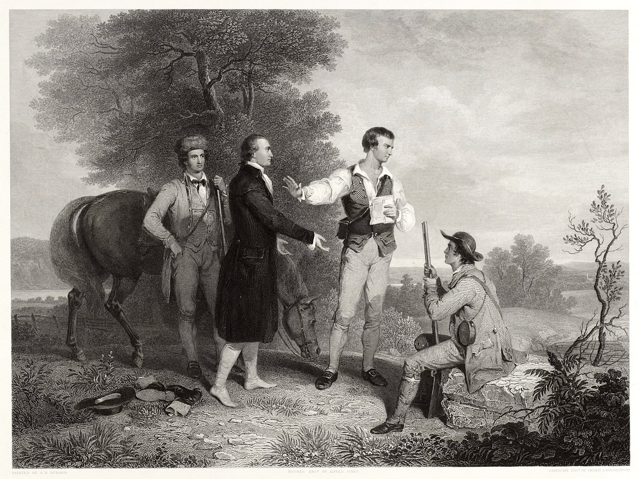 De Gevangenneming van Majoor Andre, naar Asher B. Durand, ca. 1846 door Alfred Jones