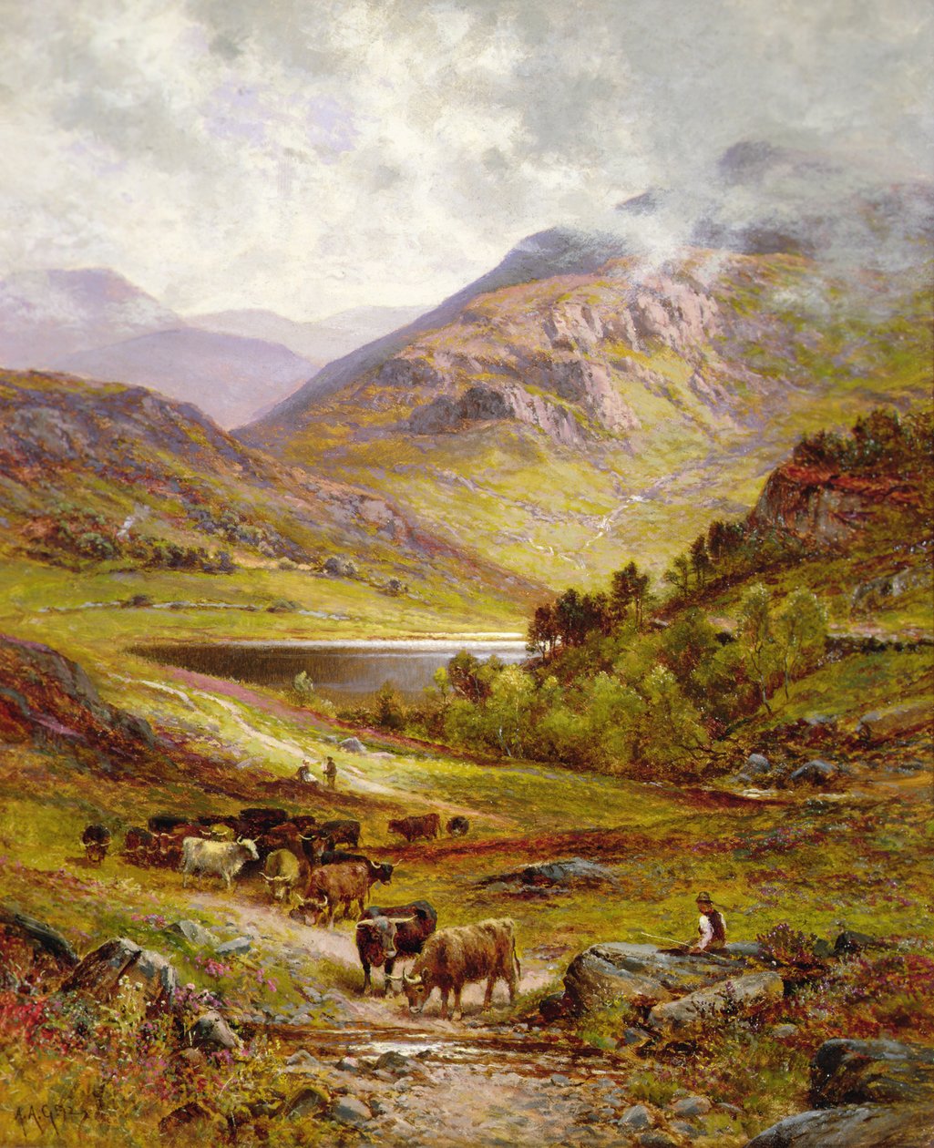 Longhorn vee in een bergachtig landschap door Alfred Jr. Glendening