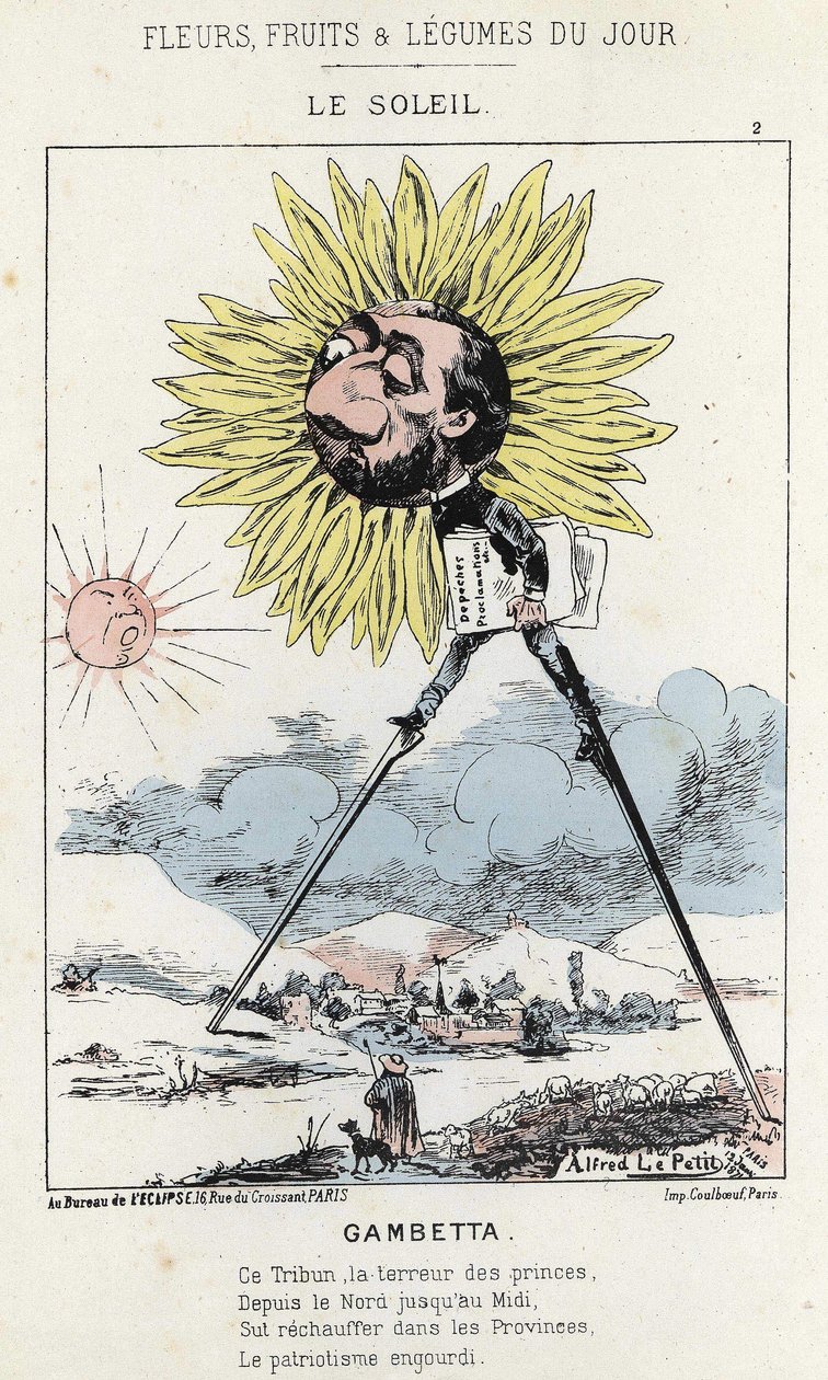 Le Soleil (zonnebloem): karikatuur van Gambetta (1838 - 1882) - ill. van 12/01/1871 in 