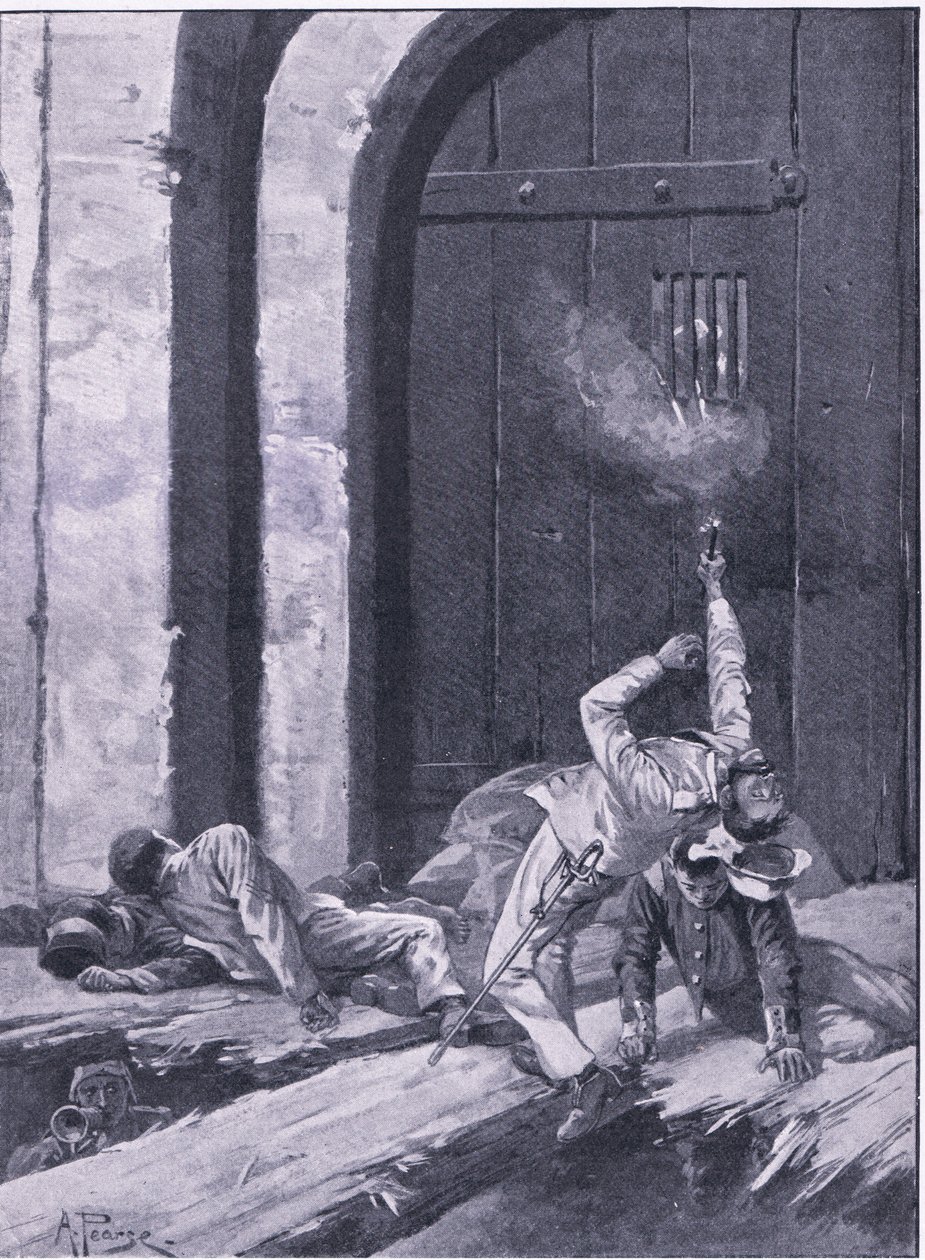 Delhi: Luitenant Salkeld, Bengal Engineers blazen de Kashmir Gate op, illustratie uit British Battles on Land and Sea, 1915 door Alfred Pearse