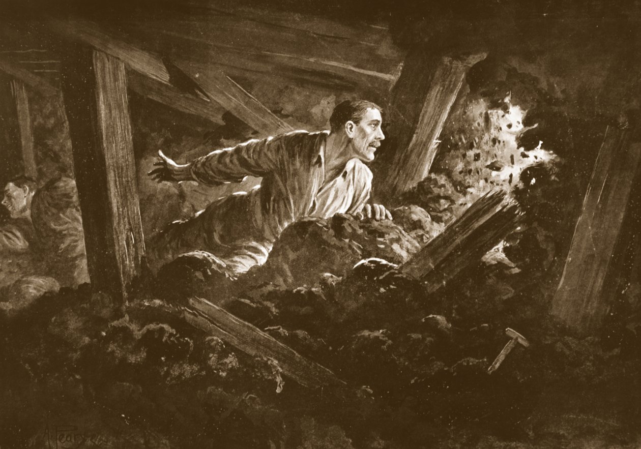 Sapper W. Hackett weigert een kameraad achter te laten die ernstig gewond was in een mijnschacht door Alfred Pearse
