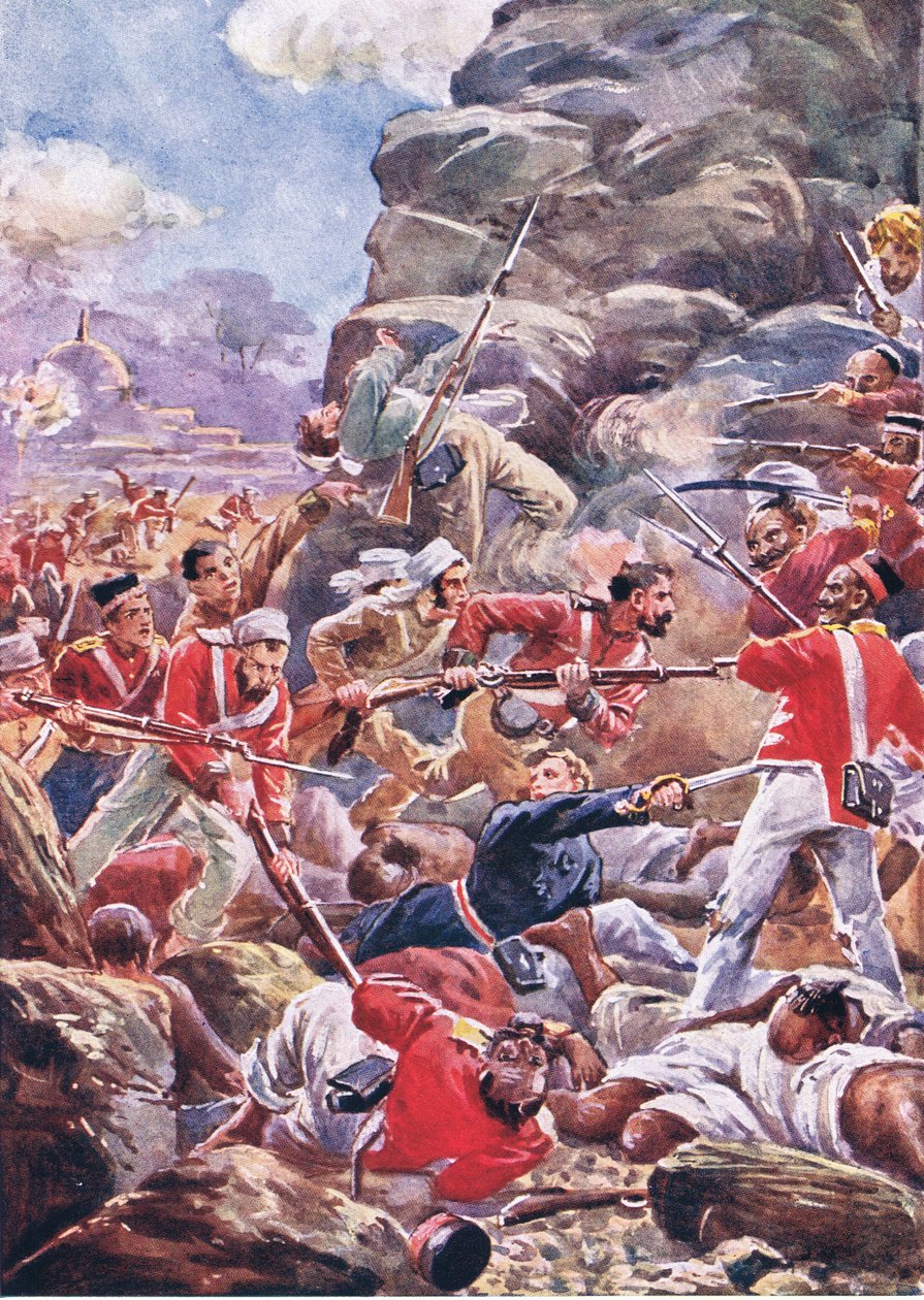 Het beleg van Delhi: Bestorming van de bres, illustratie uit British Battles on Land and Sea, 1915 door Alfred Pearse