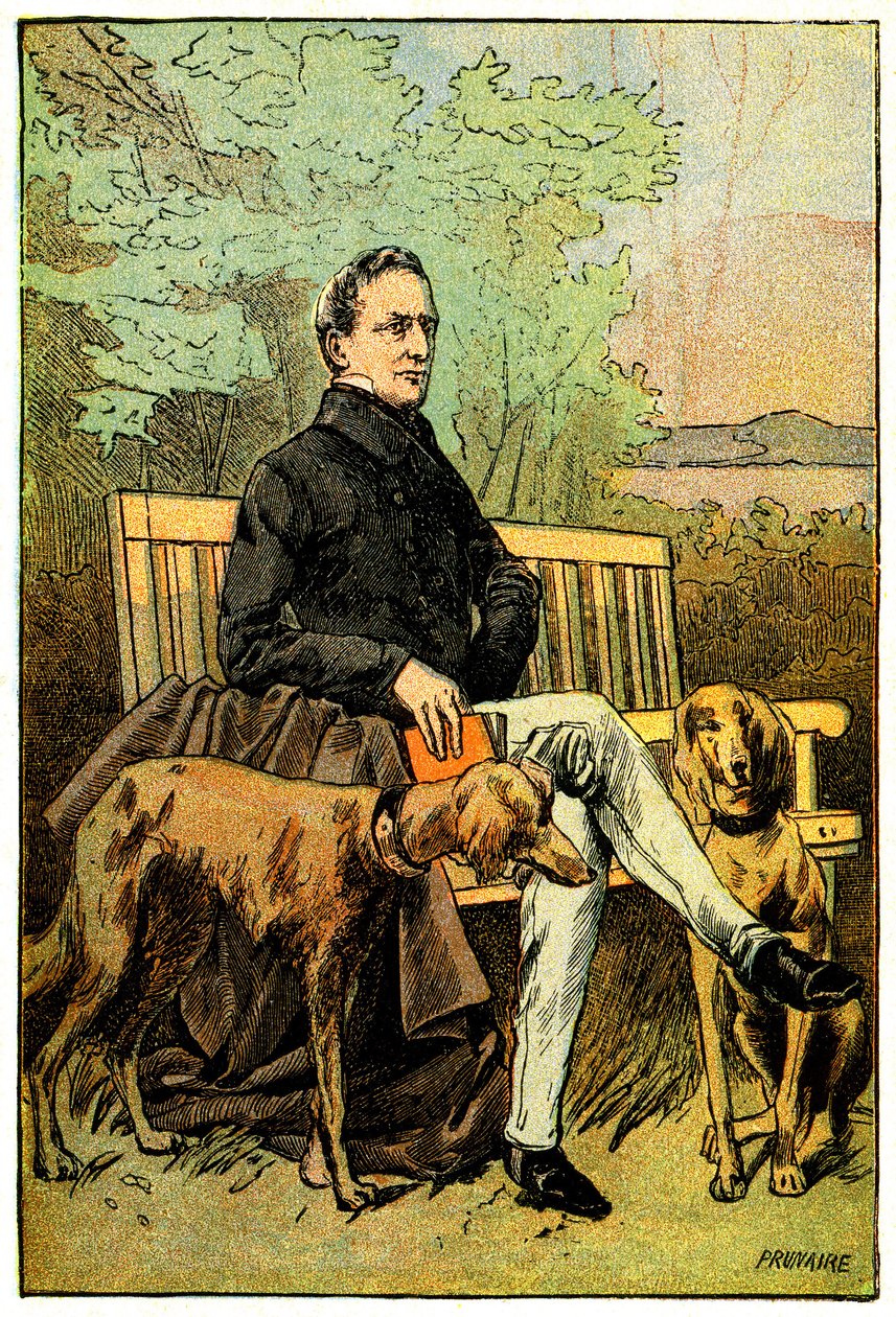 De dichter Alphonse de Lamartine met zijn honden door Alfred Prunaire