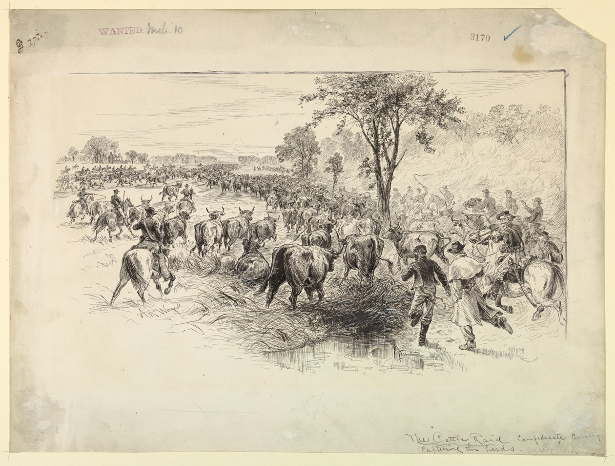 De Veeroof door de Geconfedereerde Cavalerie door Alfred R. Waud