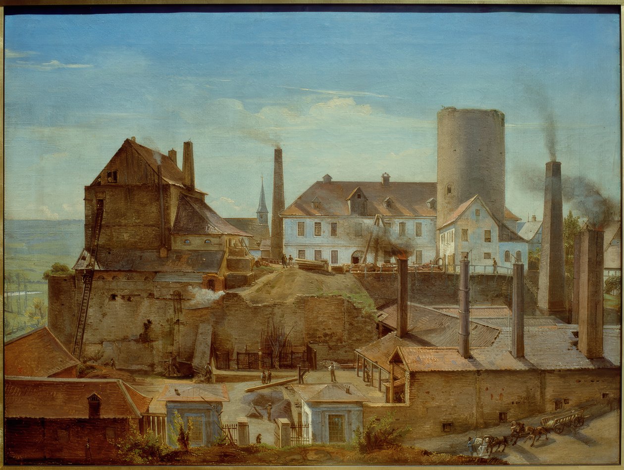 De Harkort-fabriek op Burg Wetter aan de Ruhr door Alfred Rethel