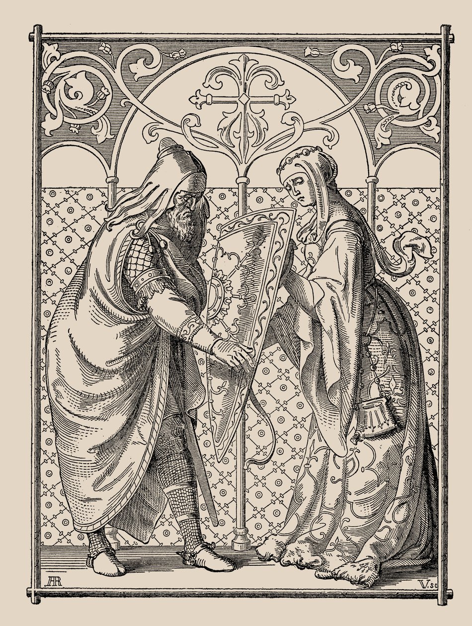 Die Nibelungen. Hagens schildverzoek, 1840-1841 door Alfred Rethel