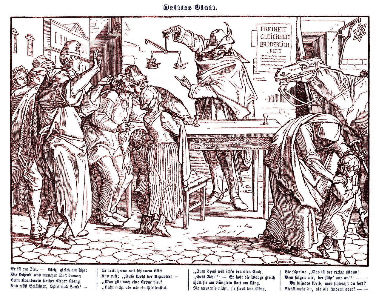 Totentanz 1848: De dood bewijst dat alle mensen gelijk zijn door Alfred Rethel