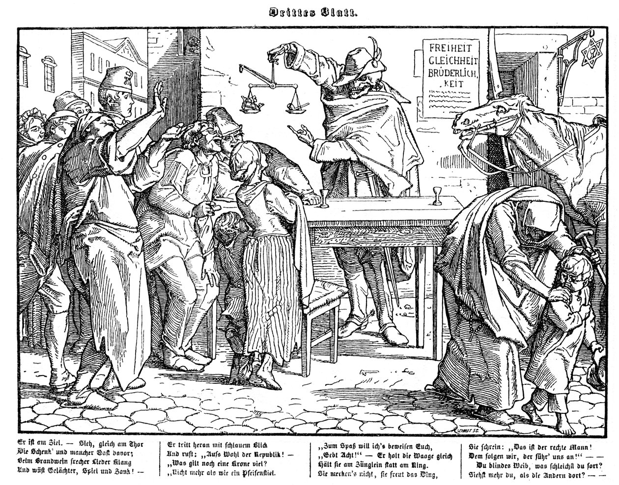 Totentanz 1848: De dood bewijst dat alle mensen gelijk zijn door Alfred Rethel