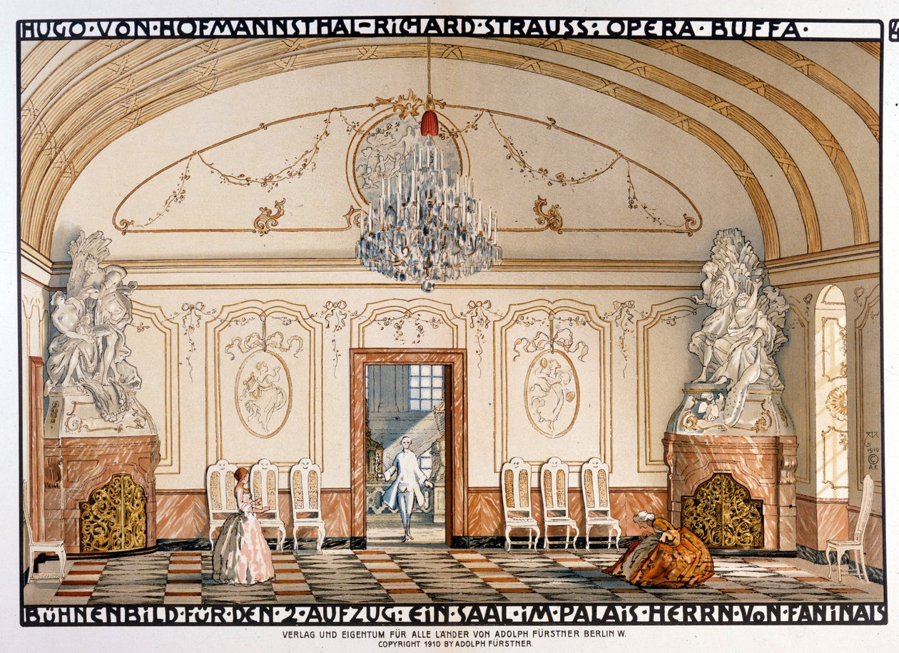 Richard Strauss: Der Rosenkavaliert (Le Chevalier à la rose) Scenografie van Roller. 2e acte door Alfred Roller