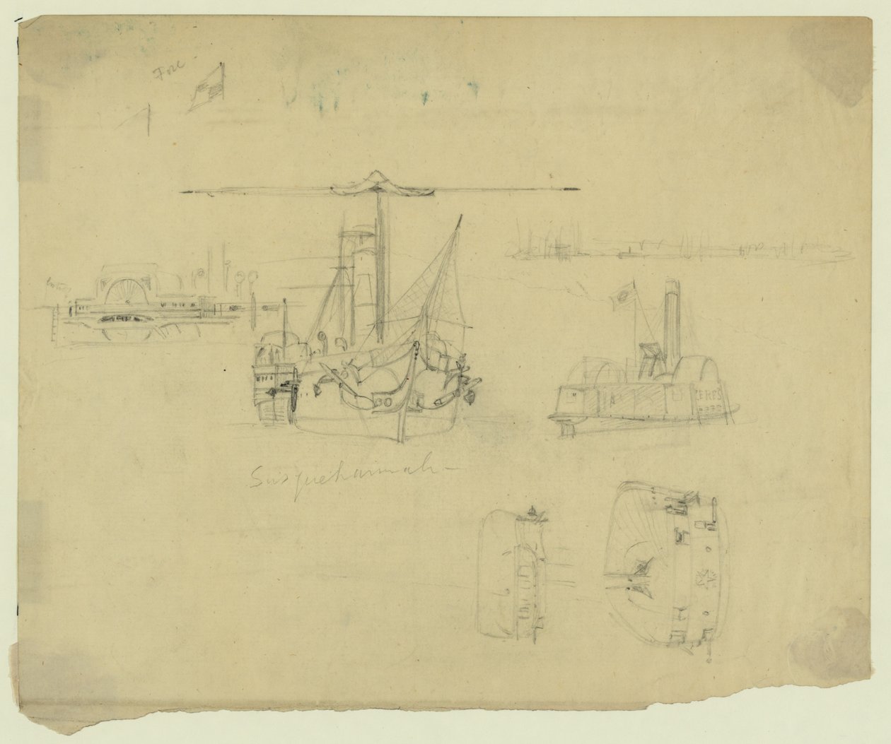 Vijf uitzichten op de Susquehannah en de Ceres door Alfred Rudolph Waud