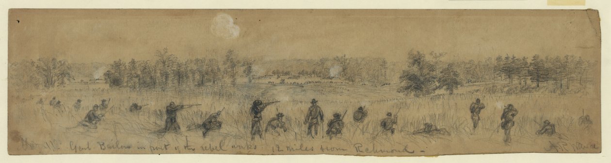 Genl. Barlow voor de opstandige werken. 12 mijl van Richmond door Alfred Rudolph Waud