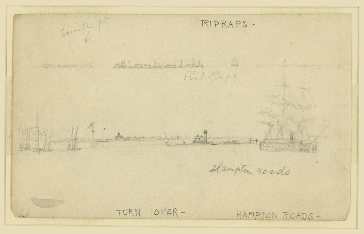 Ripraps en Hampton Roads door Alfred Rudolph Waud