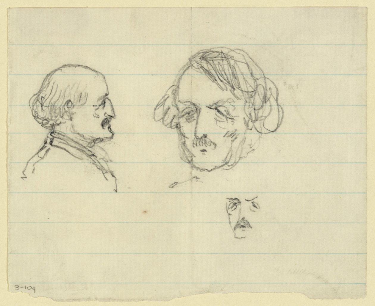 Drie borstbeelden, waaronder Benjamin Butler door Alfred Rudolph Waud