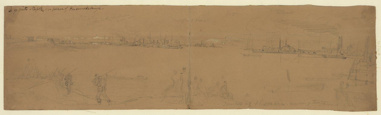 Transporten in Alexandria die troepen verwijderen door Alfred Rudolph Waud