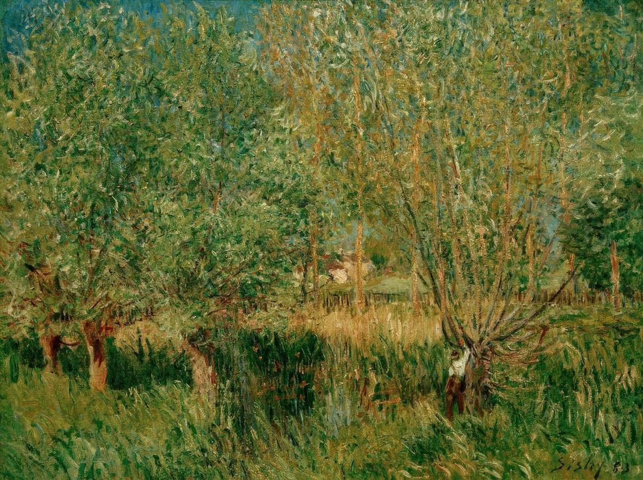 Wilgen aan de oever van de Orvanne door Alfred Sisley