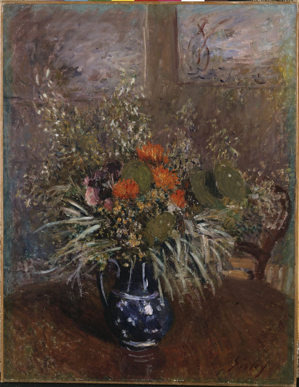 Een boeket bloemen door Alfred Sisley