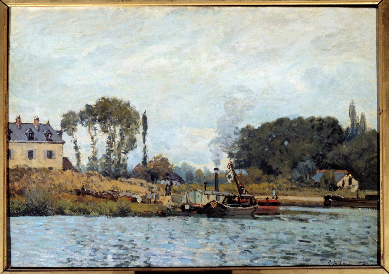 Boot bij de sluis van Bougival door Alfred Sisley