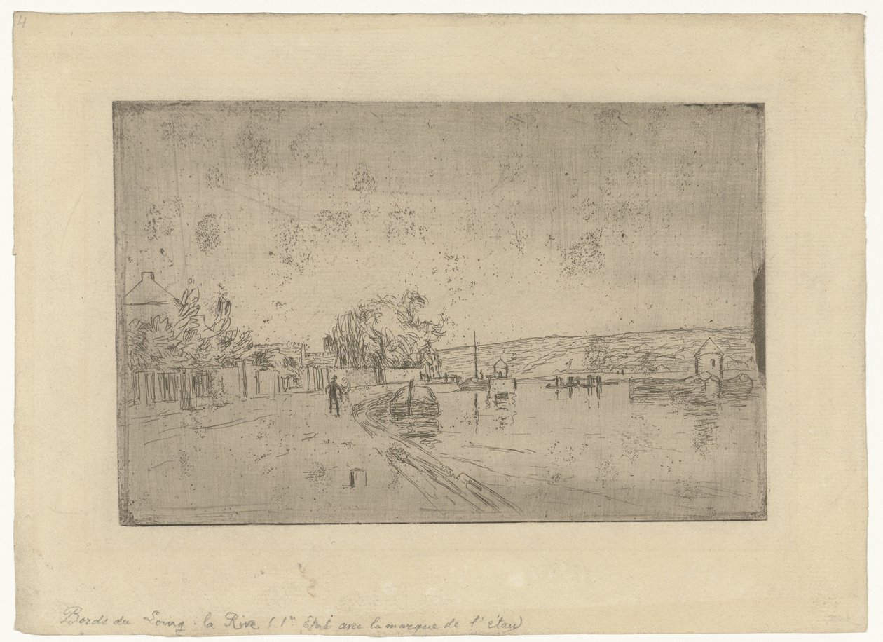 Gezicht op de rivier Loing met boten vanaf de oever door Alfred Sisley