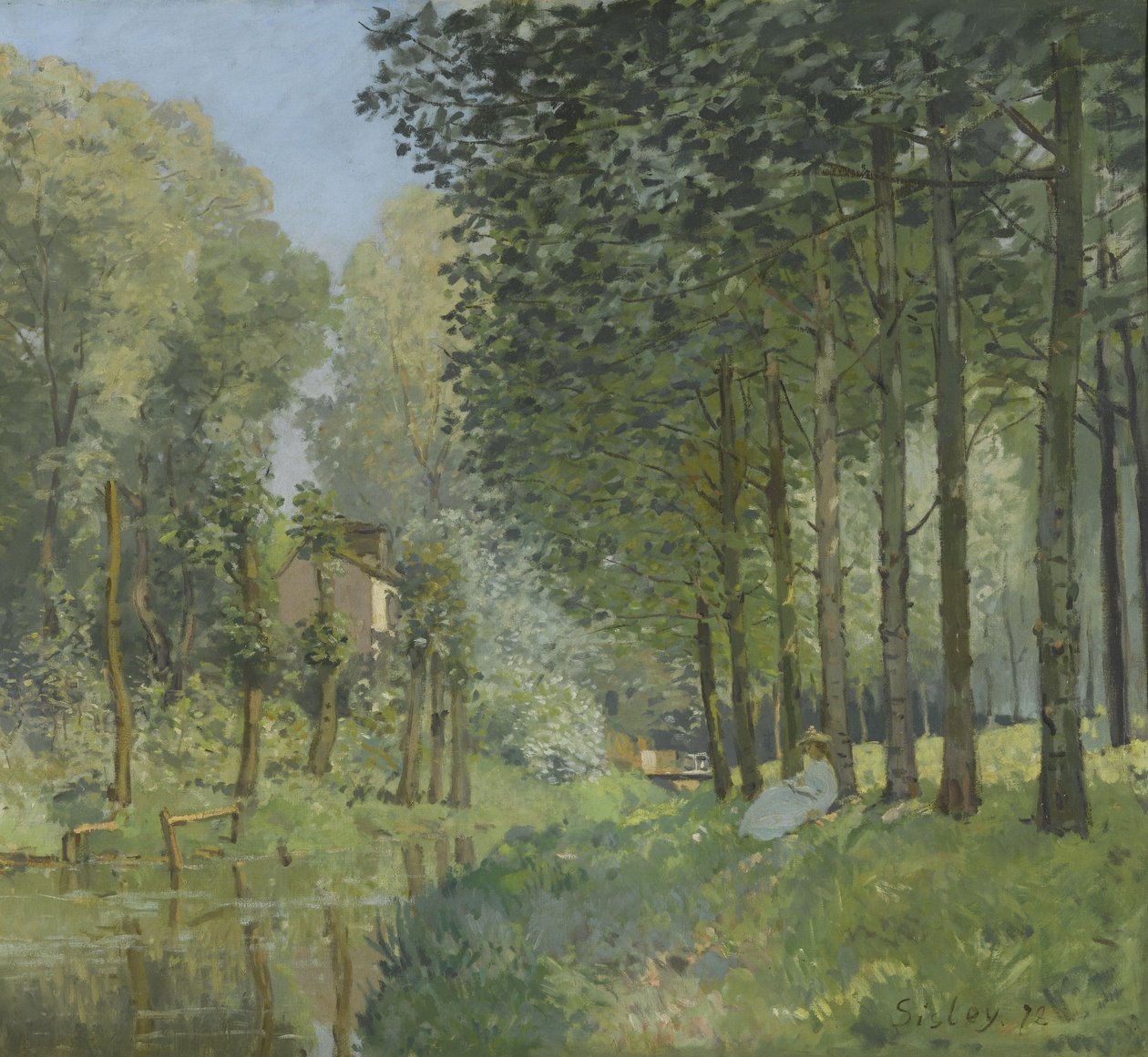 Uitrusten bij de beek. Bosrand door Alfred Sisley