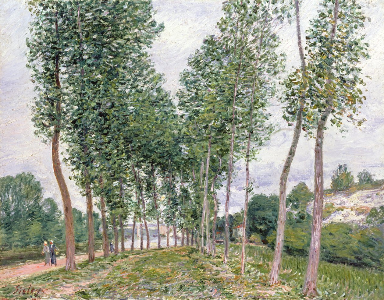 De laan van populieren langs de oevers van de Loing door Alfred Sisley