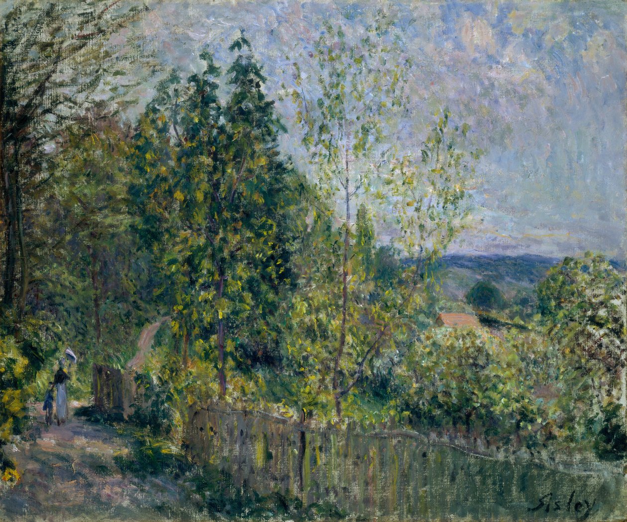 Het pad in het bos door Alfred Sisley